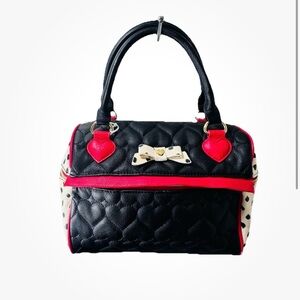 Betsey Johnson Queen of Heart Quilted Valentine's Day Tote Bag Red Polka Dot